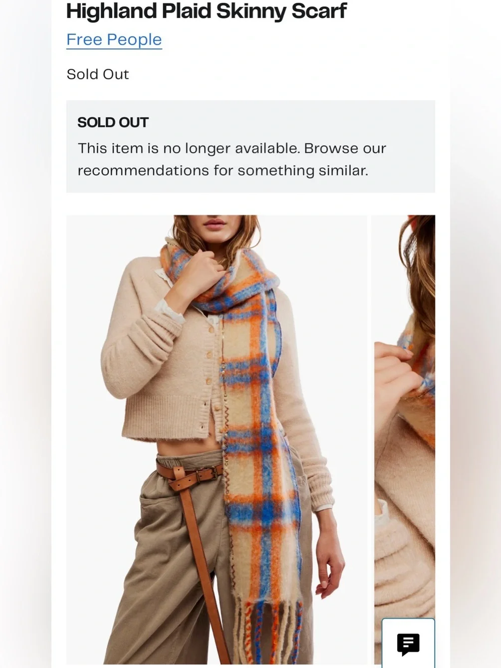 Free People highland plaid skinny scarf